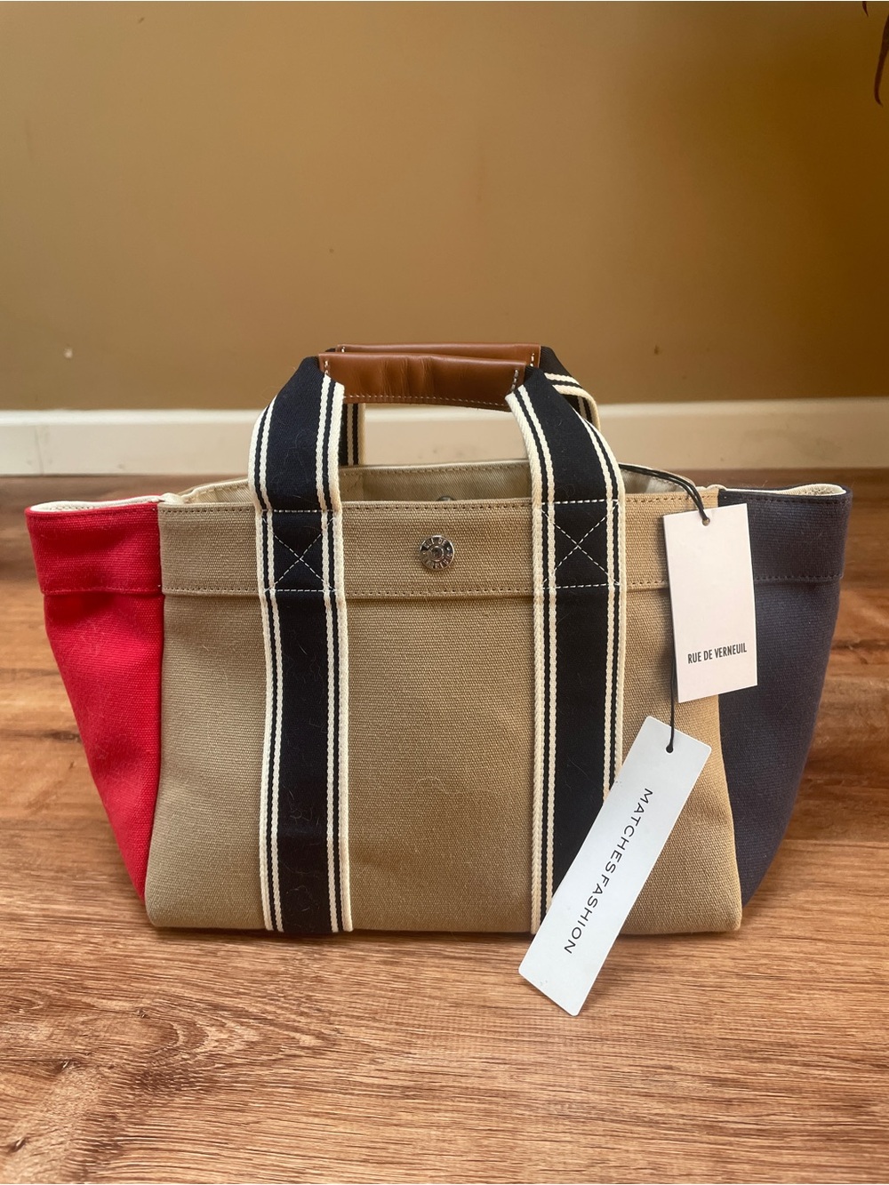 Rue De Verneuil Canvas Parcours Tote Bag Handle Nautical Preppy NEW NWT